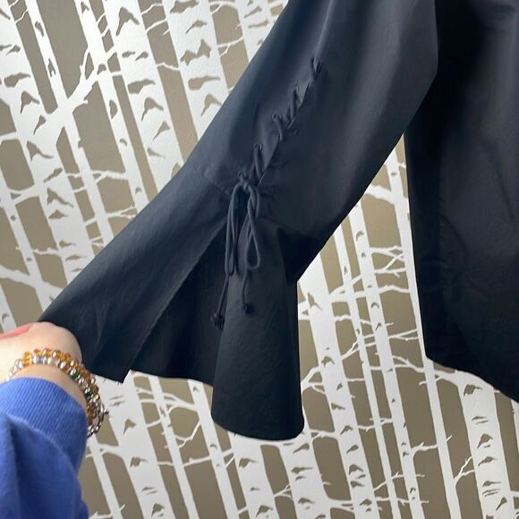 Worthington Boho 70s Style Bell Sleeve Stretch Poplin Blouse 1X Black - Picture 4 of 5